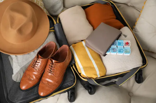 image shows packed suitcase for travel