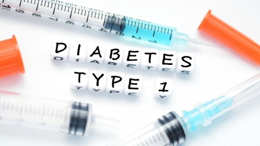 image reads 'diabetes type 1' with syringes around the text.