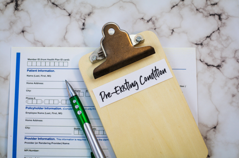 Clipboard that says Pre Existing Conditions